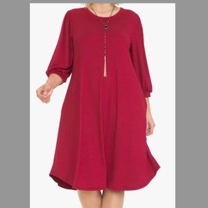 Long Sleeve Midi Dress With Pockets - Curvy NEW!